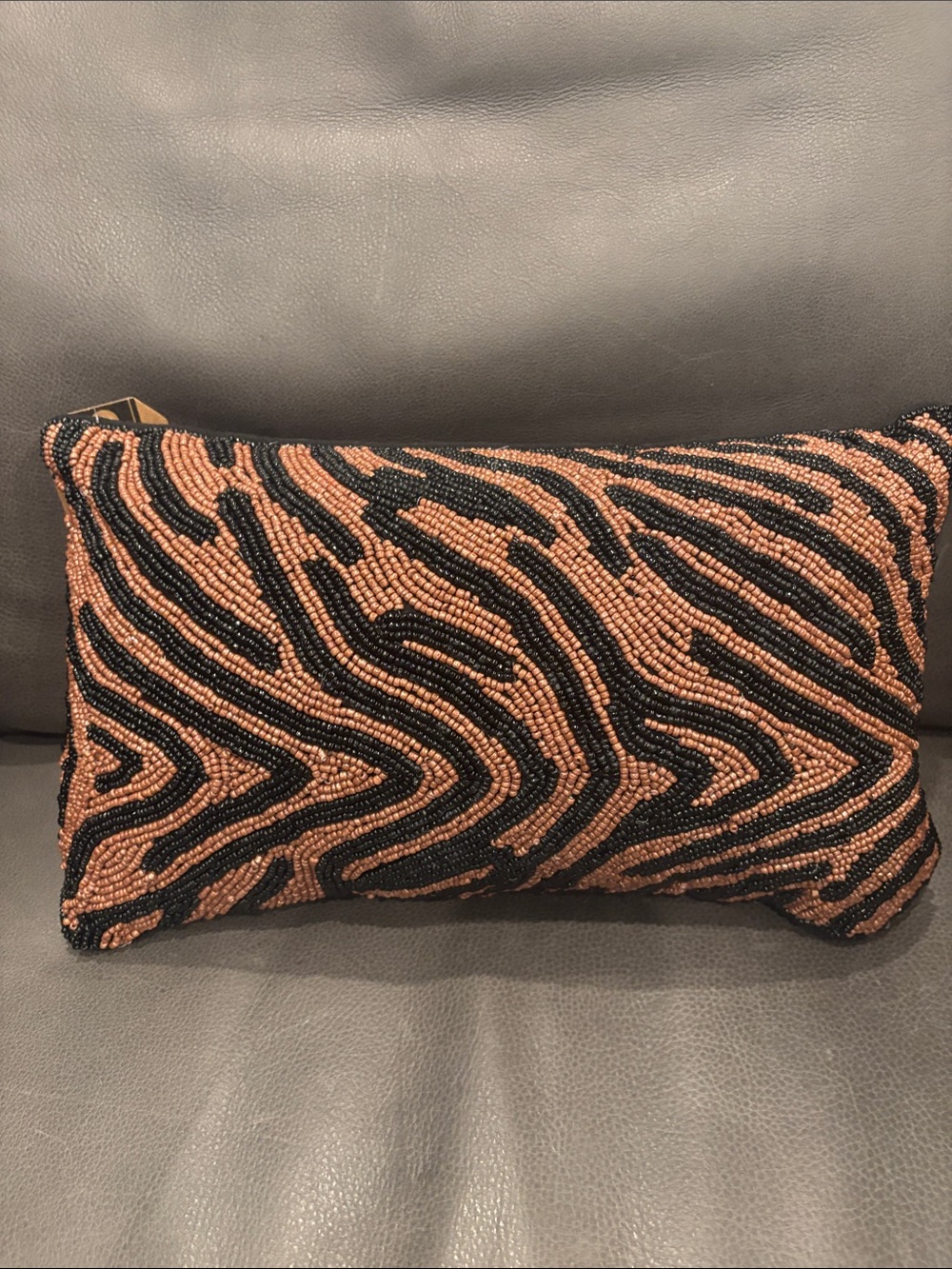 Beaded Zebra Accent Pillow - Black and Copper